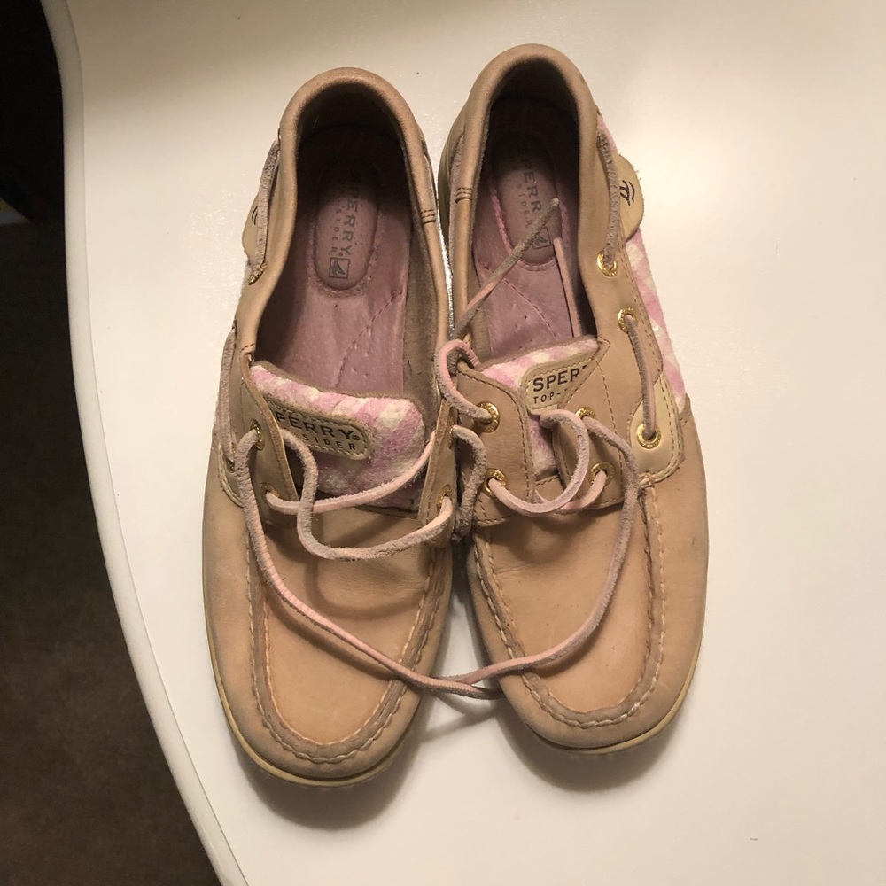 Sperry Lavender and White Plaid Top Siders